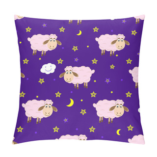 Personality  Cute Cartoon Sheep In The Night Sky Seamless Children Pattern Vector Illustration Pillow Covers