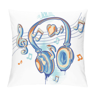 Personality  Music Design - Drawn Colorful Graffiti Musical Headphones And Notes Pillow Covers