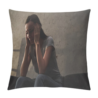 Personality  Lonely Depressed Woman Crying At Home Pillow Covers