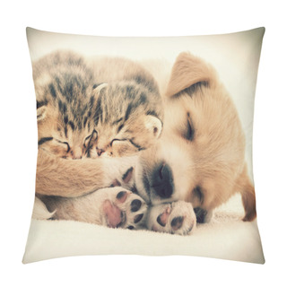 Personality  Puppy And Kittens Sleeping Together Pillow Covers