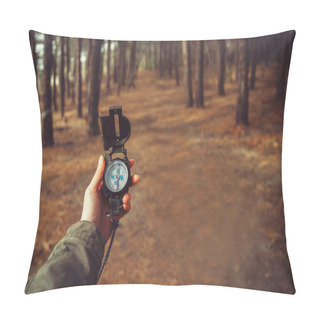 Personality  Woman Searching Direction With Compass Pillow Covers