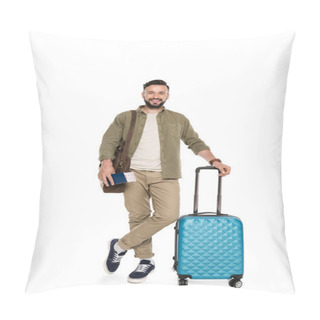 Personality  Man With Passport, Tickets And Suitcase Pillow Covers