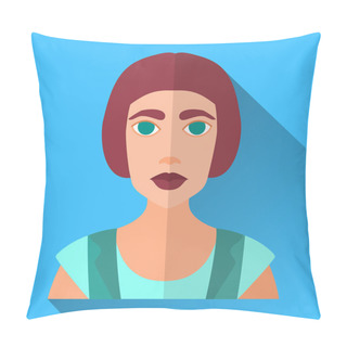 Personality  Fashionable Young Woman With Short Hair, Flat Icon With Shadow Pillow Covers