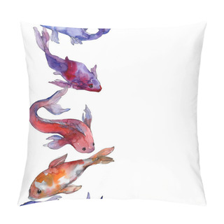 Personality Aquatic Fish Set. Red Sea And Exotic Fishes Inside: Goldfish. Watercolor Illustration Set. Watercolour Drawing Fashion Aquarelle. Seamless Background Pattern. Fabric Wallpaper Print Texture. Pillow Covers