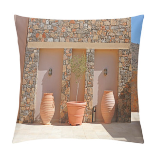 Personality  Stone Wall With Tree Terracotta Pots (Greece) Pillow Covers