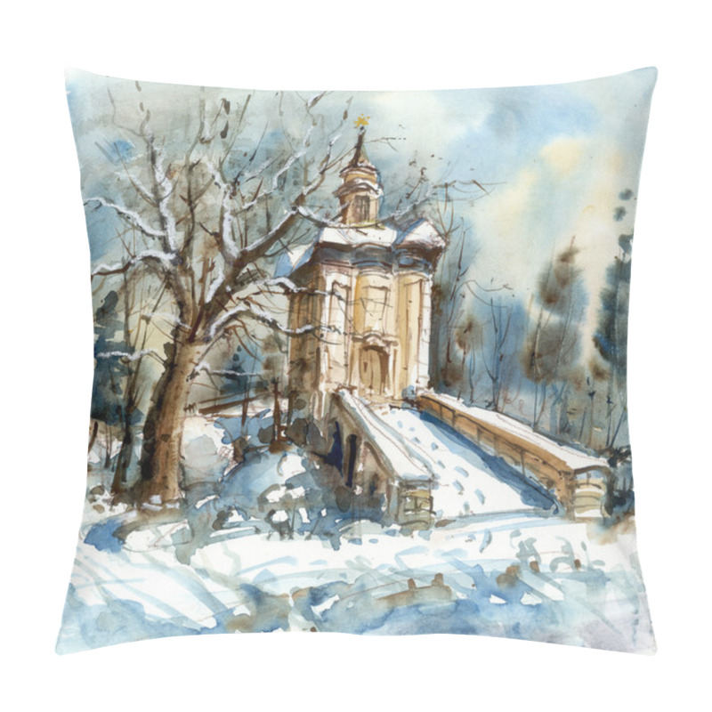 Personality  Winter Landscape With A Chapel Pillow Covers