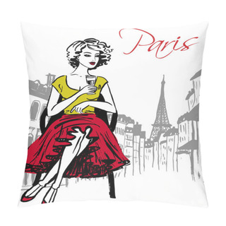 Personality  Woman Sitting In Cafe Pillow Covers