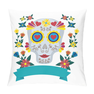 Personality  Mask Of The Santa Death With Flowers Vector Illustration Design Pillow Covers
