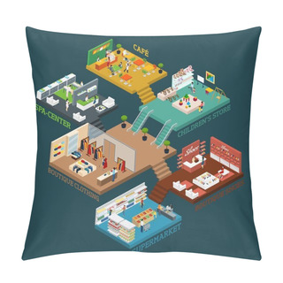 Personality  Multi Storied Shopping Mall Isometric Icon Pillow Covers