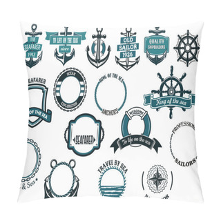 Personality  Set Of Nautical Or Marine Themed Icons And Frames Pillow Covers