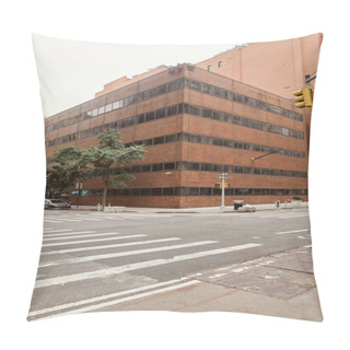 Personality  Modern Brick Building On Crossroad With Pedestrian Crossing On Urban Street Of New York City Pillow Covers