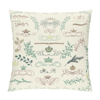 Personality  Vector Colorful Hand Drawn Floral Design Elements, Crowns Pillow Covers
