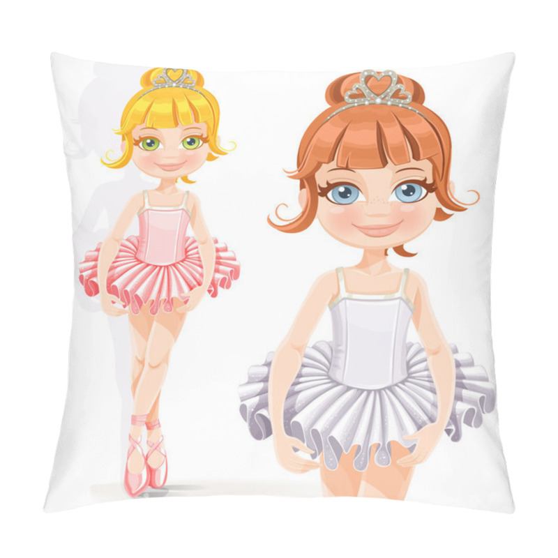 Personality  Cute little ballerina girl in tiara with hearts isolated on a wh pillow covers