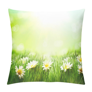 Personality  Spring Meadow With Daisies. Grass And Flowers Border Pillow Covers