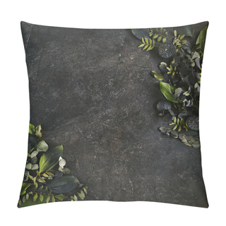 Personality  Dark Green Tropical Leaves Mockup On Natural Black Stone Backgro Pillow Covers