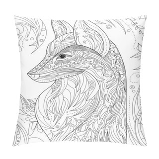 Personality  Wolf Head Line Drawing With Geometric Details Coloring Book Idea Pillow Covers