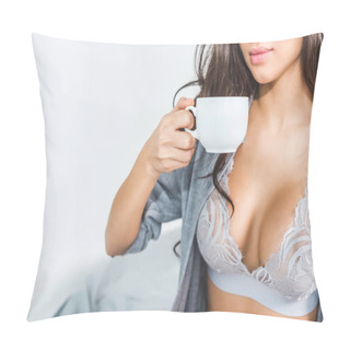 Personality  Girl In Lingerie Drinking Coffee Pillow Covers