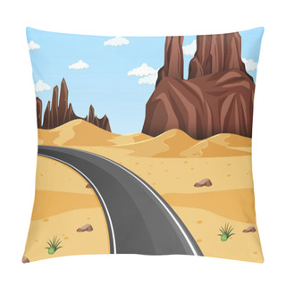 Personality  Desert Forest Landscape At Daytime Scene With Long Road Illustration Pillow Covers