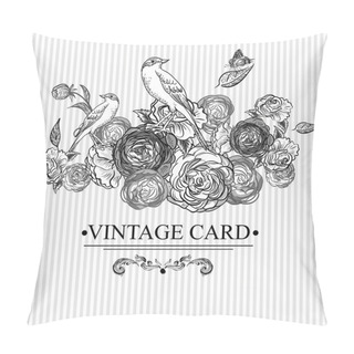 Personality  Monochrome  Invitation Card Design With Flowers Pillow Covers