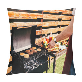 Personality  Man Cooking Grilled Meat Burgers For Outdoors Barbecue Pillow Covers