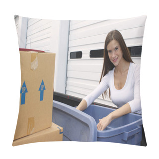 Personality  A Beautiful Woman Moves Belongings To The Storage Center Pillow Covers