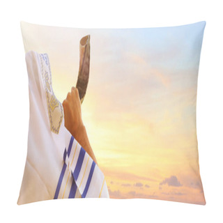 Personality  Jewish Man Blowing The Shofar (horn) Of Rosh Hashanah (New Year). Religious Symbol Pillow Covers
