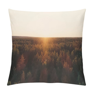 Personality  Aerial View Of Tees In Forest And Sunset Sky At Background  Pillow Covers