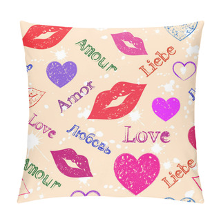 Personality  Abstract Grunge Hearts And Lips Pillow Covers