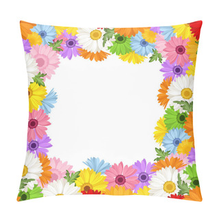 Personality  Vector Frame With Colorful Gerbera Flowers. Pillow Covers