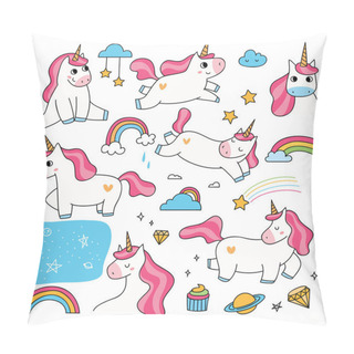 Personality  Set Of Cartoon Unicorns, Vector Pillow Covers