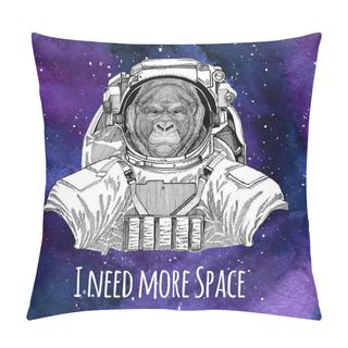 Personality  Animal Astronaut Gorilla, Monkey, Ape Frightful Animal Wearing Space Suit Galaxy Space Background With Stars And Nebula Watercolor Galaxy Background Pillow Covers