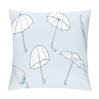 Personality  Collection Of Hand Drawn Umbrellas. Vector Illustration Pillow Covers