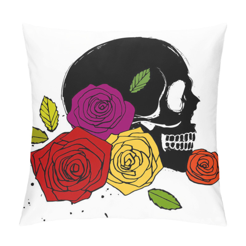 Personality  Side face skull with roses pillow covers
