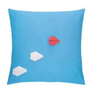 Personality  Flat Lay With White And Red Paper Planes On Blue Pillow Covers