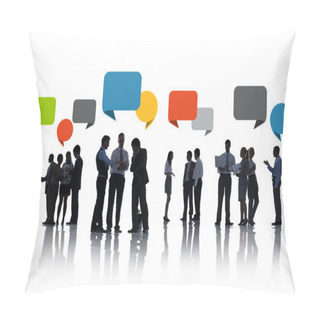 Personality  Silhouettes Of Business People Discussing With Speech Bubbles Pillow Covers