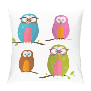 Personality  Owls Vector Illustration Set Isolated On White Background Pillow Covers