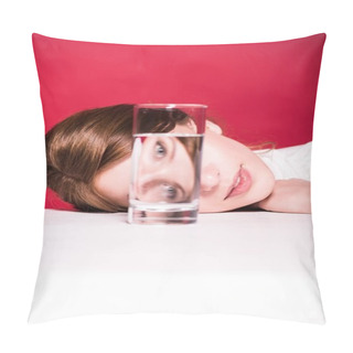 Personality  Young Woman With Glass Of Water Pillow Covers