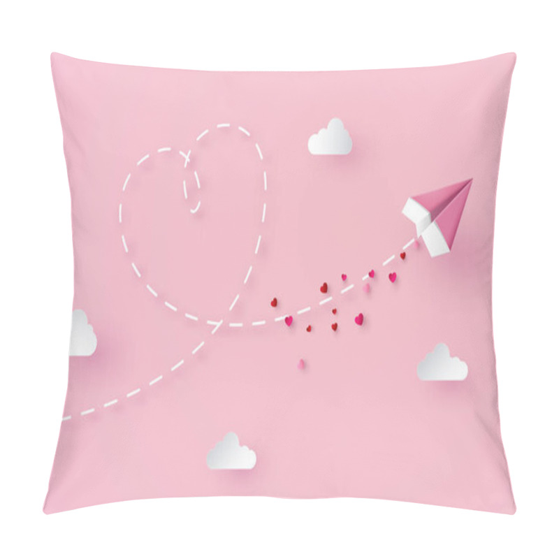 Personality  Concept of valentine day with paper plane flying on the sky , Paper art 3d . pillow covers