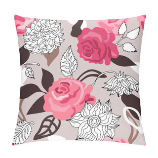 Personality  Pink Vintage Pattern With Large Roses And Dahlias. Pillow Covers