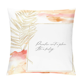 Personality  Watercolor Line Art Frame With Palm Branch. Hand Painted Tropical Abstract Border With Red And Beige Brush Isolated On White Background. Floral Illustration For Design, Print, Fabric Or Background. Pillow Covers