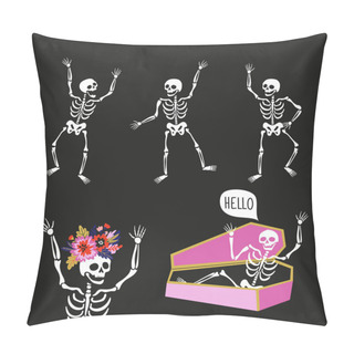 Personality  Invitation Poster To The Day Of The Dead Party. Dea De Los Muertos Card With Skeletons . Funny Holiday Background. Pillow Covers