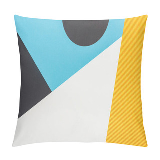 Personality  Top View Of Black, Yellow, Blue And White Abstract Geometric Background Pillow Covers