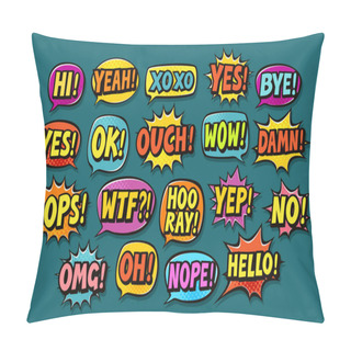 Personality  Set Of Comic Speech Bubbles. Communication, Chat Concept. Cartoon Vector Pillow Covers