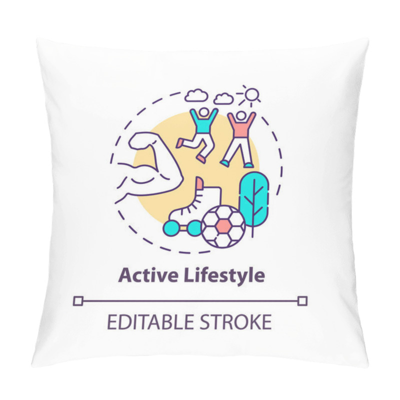 Personality  Active lifestyle concept icon. Exercise routine. Healthy living. Workout for body care. Brain health idea thin line illustration. Vector isolated outline RGB color drawing. Editable stroke pillow covers