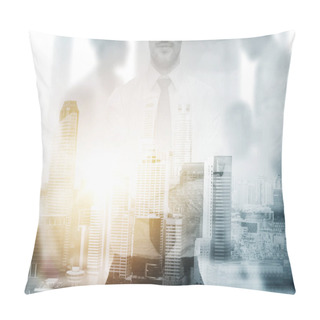 Personality  Close Up Of Businessman Over City Background Pillow Covers