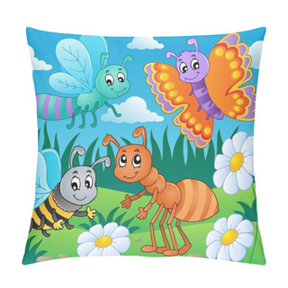 Personality  Meadow With Various Bugs Theme 2 Pillow Covers