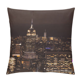 Personality  Aerial View Of Buildings And Night City Lights In New York, Usa Pillow Covers