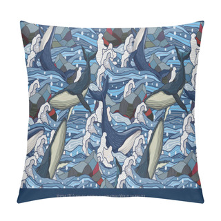 Personality  Seamless Pattern Illustration Hand Drawn Whale Swiming. Pillow Covers