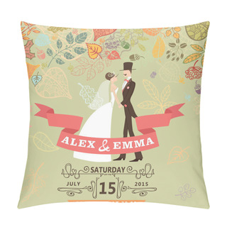 Personality  Cute Wedding Invitation With Bride,groom,autumn Leaves Pillow Covers