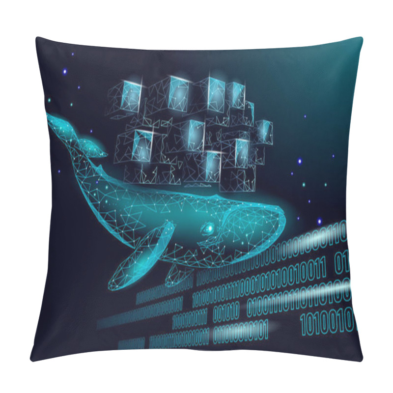 Personality  Whale And Container Computer Docker Developer App Concept. Business Digital Open Source Program. Data Coding Steering 3D Low Polygonal Vector Line Illustration Pillow Covers